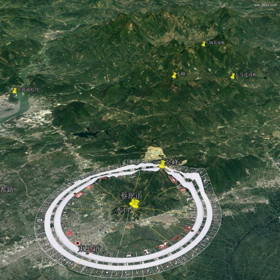 蔡眠山墓地形龙脉卫星图,看龙脉比李嘉诚祖坟的龙脉还要强.